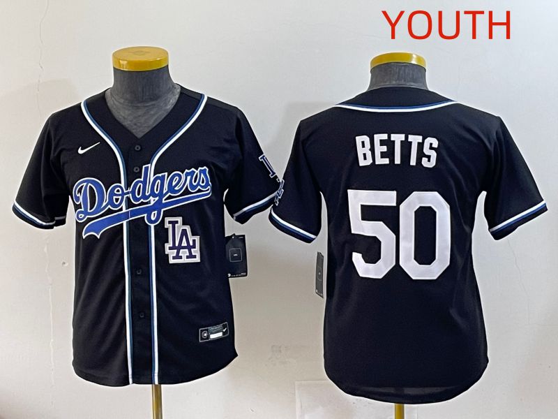 Youth 2025 Los Angeles Dodgers #50 Betts Black Three generations Fashion Nike MLB Jersey style 12->youth mlb jersey->Youth Jersey